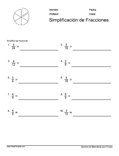 Resultado de imagen de actividades de SIMPLIFICACION DE FRACCIONES para primaria
