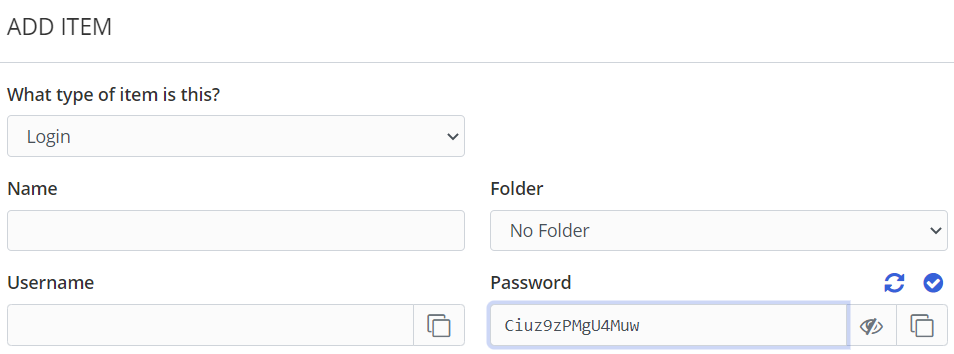 Creating an item in Bitwarden