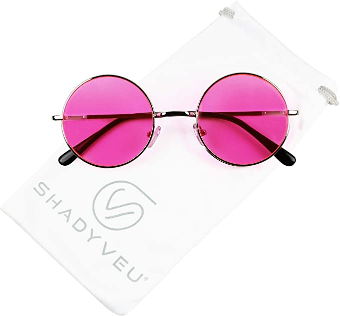 ShadyVEU Retro John Lennon Style Sunglasses Round Colorful Tint Groovy Hippie Wire Shades