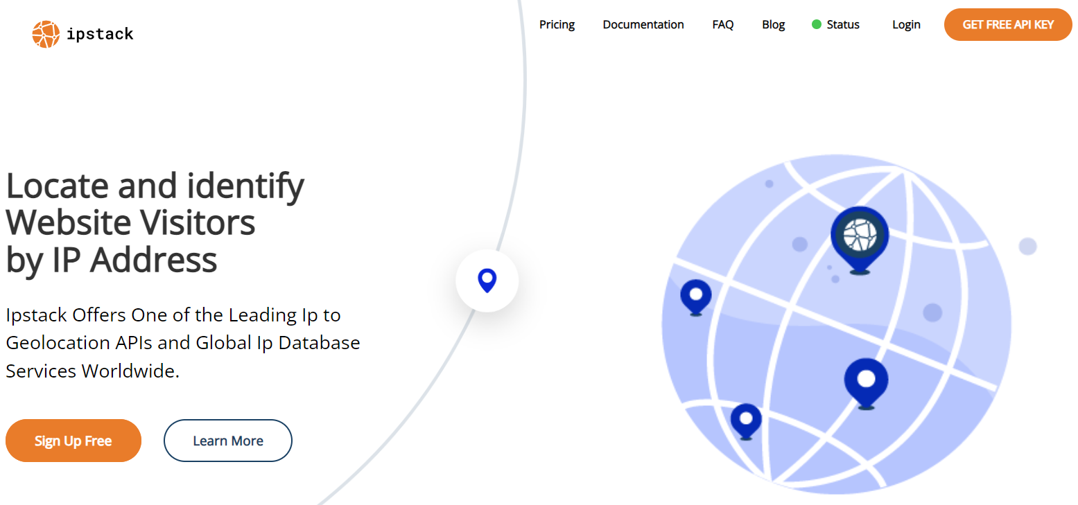 home page of the ipstack best ip geolocation api
