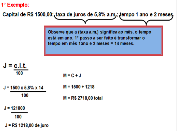 Juros Simples, Notas de aula Cálculo