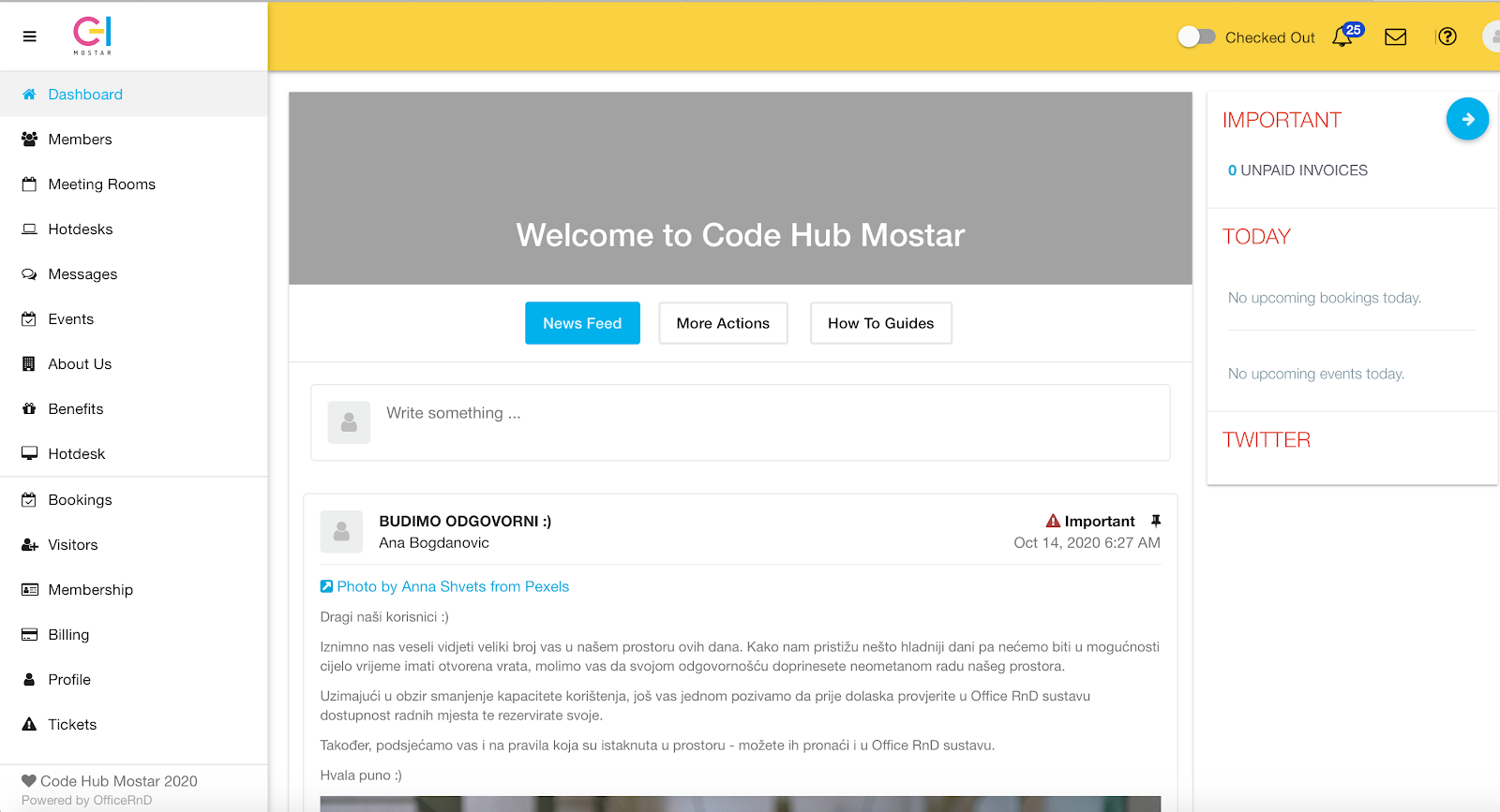 Code Hub Mostar online registration and dashboard