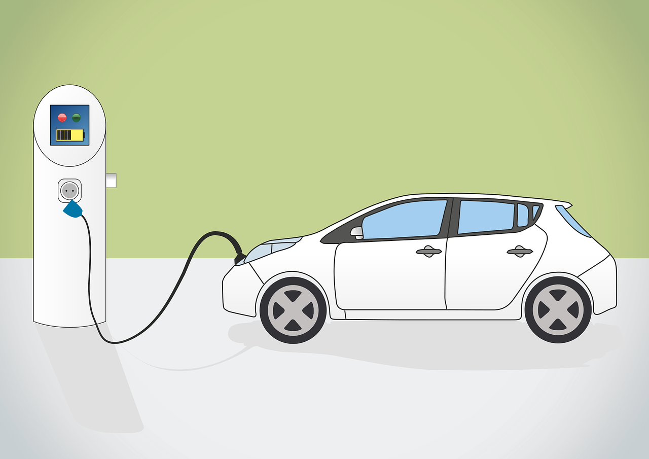 Cartoon image of electric car charging