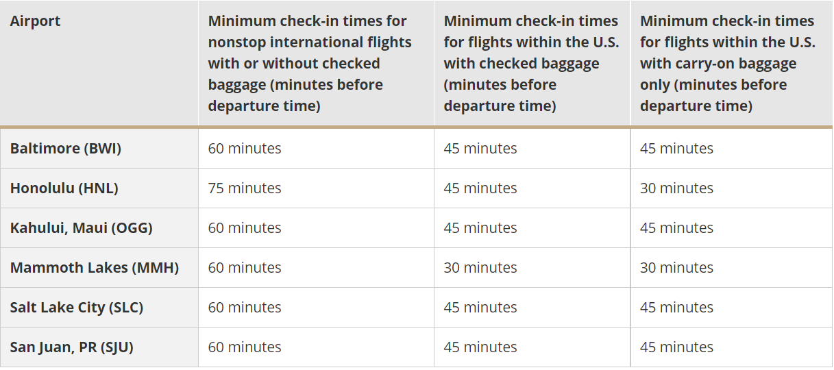 United Airlines Check-in times