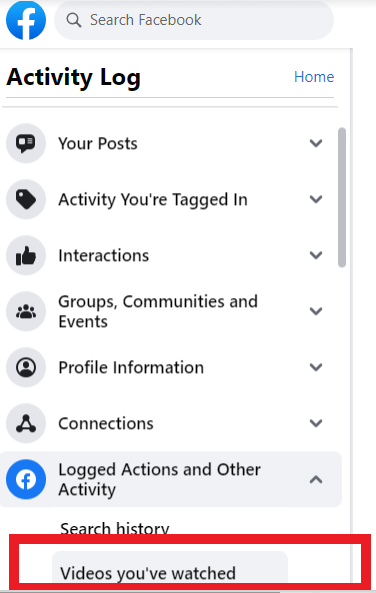 how to find recently watched Videos on the Facebook