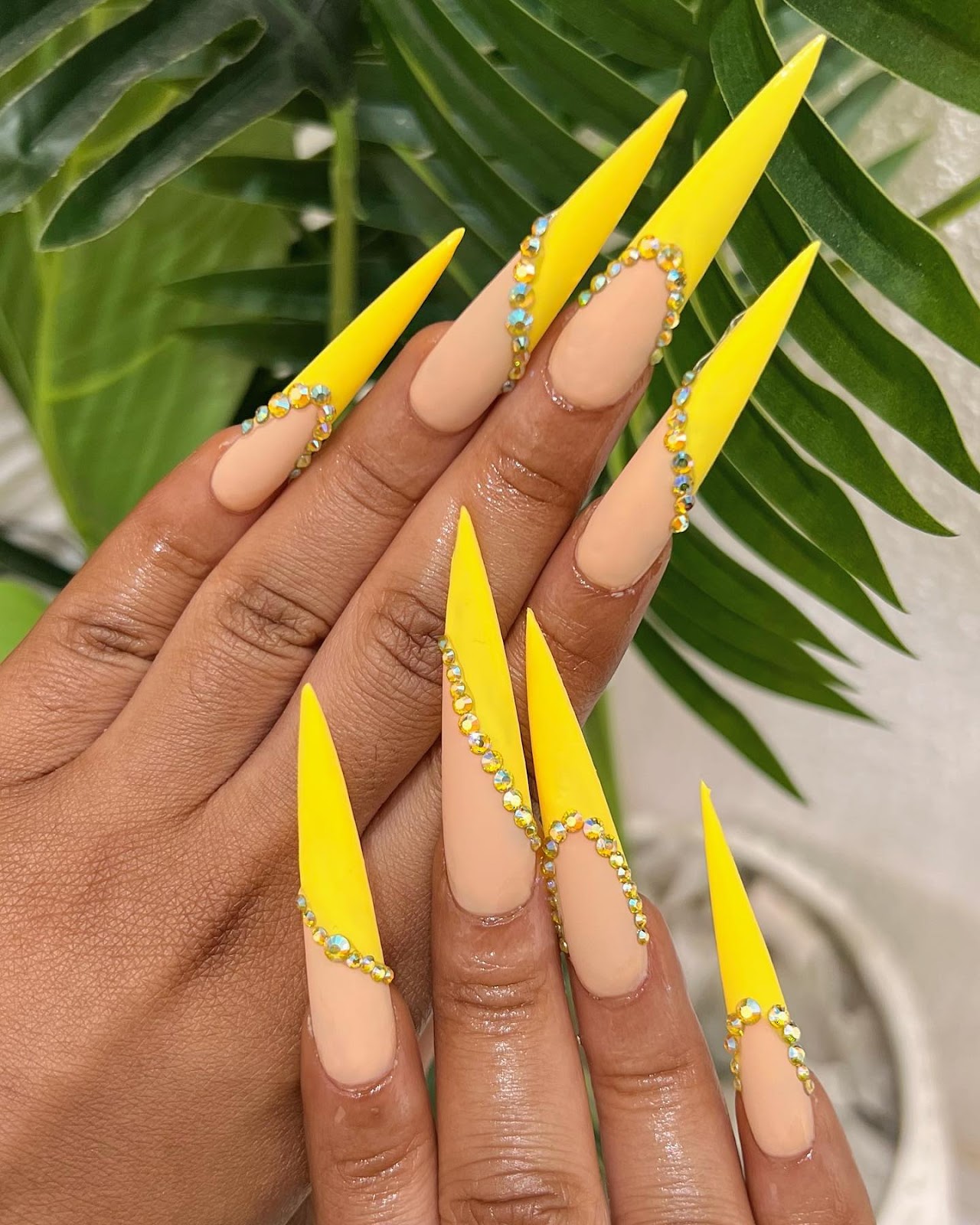 Yellow Tip Stiletto Nails