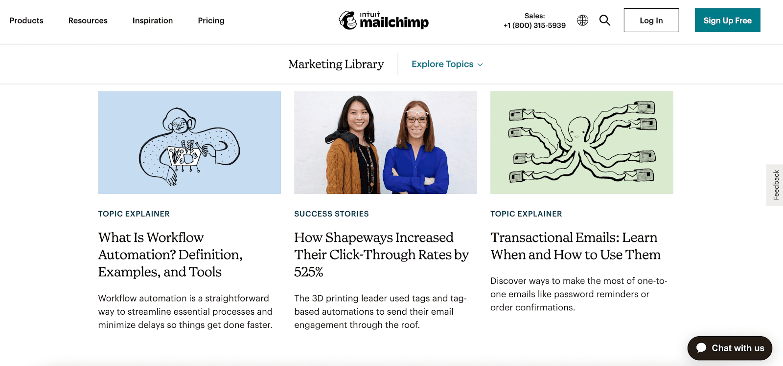 Mailchimp website and marketing library