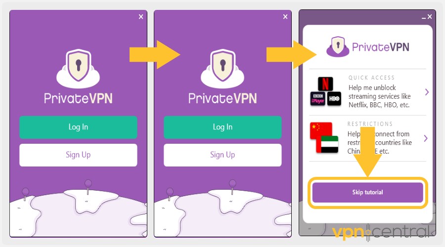 privatevpn log in page skip tutorial