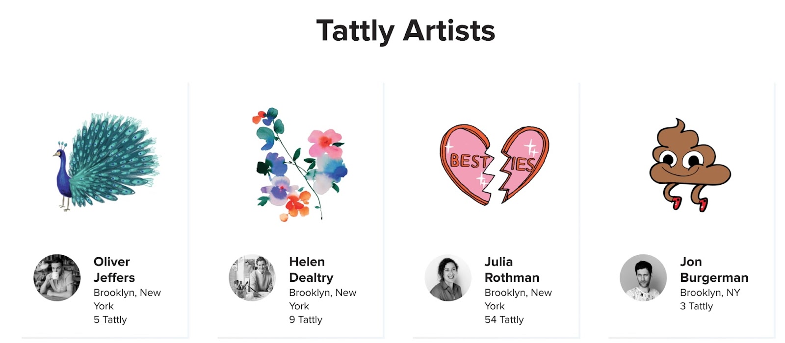 Tattly profielen van kunstenaars op de website