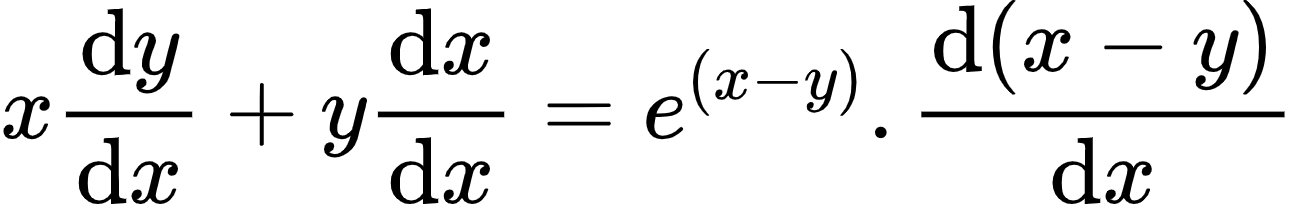 {"code":"\\begin{align*}\n{x\\diff{y}{x}+y\\diff{x}{x}}&={e^{\\left(x-y\\right)}.\\diff{\\left(x-y\\right)}{x}}\t\n\\end{align*}","id":"48","font":{"family":"Arial","color":"#000000","size":10},"type":"align*","ts":1598437540667,"cs":"IYEU2gvpZU8icUfr+mzppQ==","size":{"width":216,"height":33}}