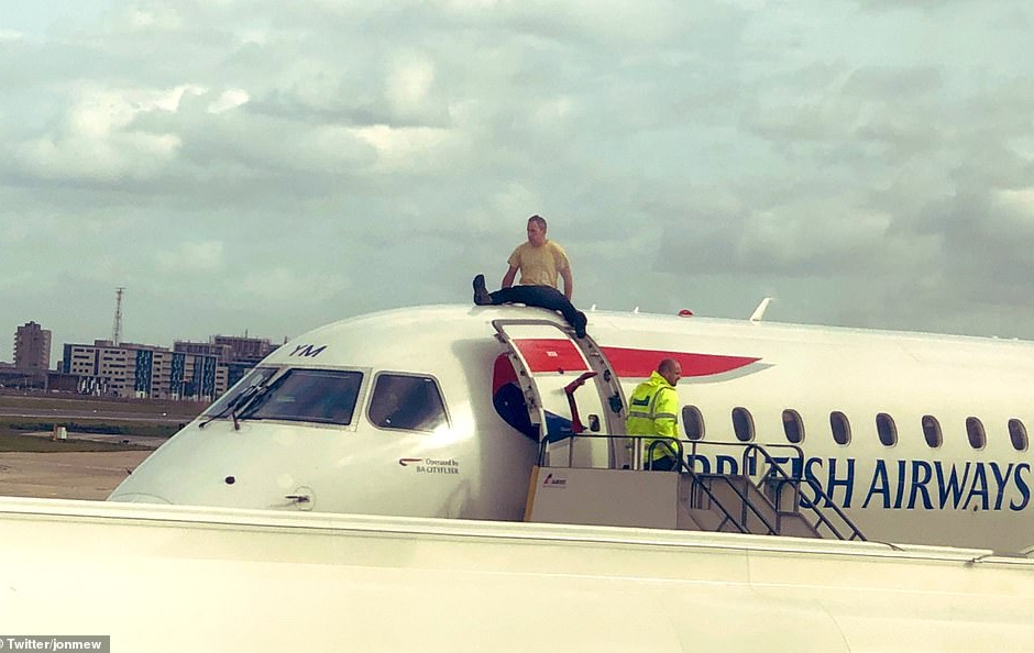 James Brown on top of a plane