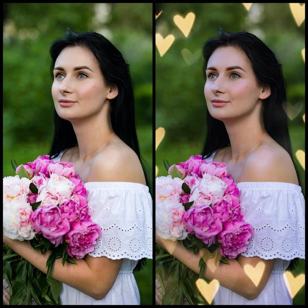 antes e depois da foto de uma mulher branca sendo que uma foi editada com a maquiagem Smitten do AirBrush