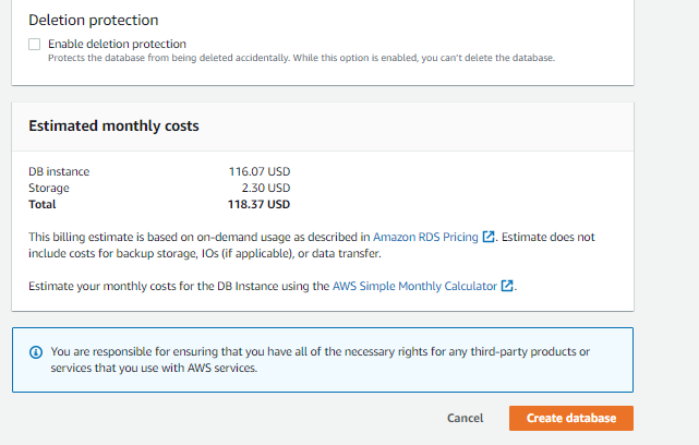 Amazon RDS cost estimator 