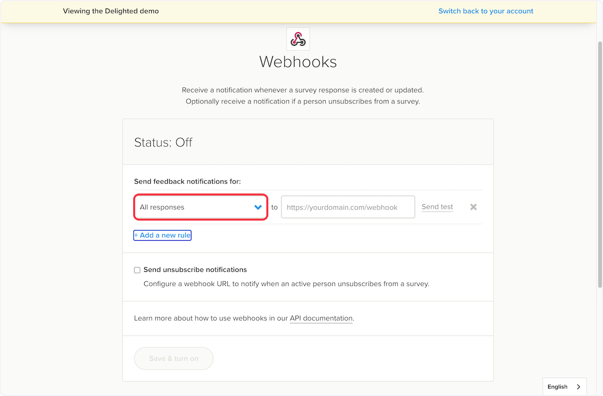 Select All responses from Send feedback notifications for.