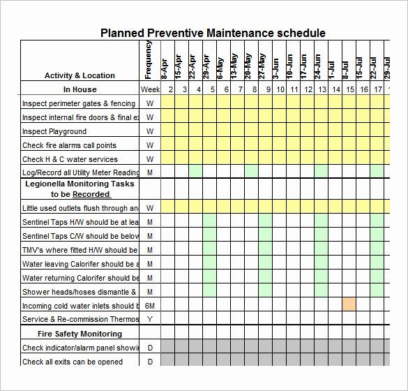 Example of a Planned Preventive Maintenance (PPM) Schedule Calendar