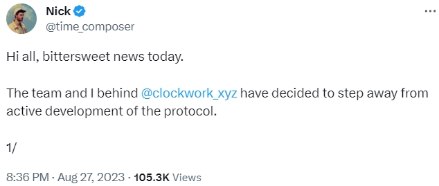 Проект Clockwork на Solana объявил о закрытии