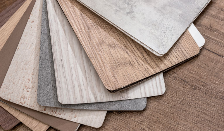 Various samples of vinyl wood flooring