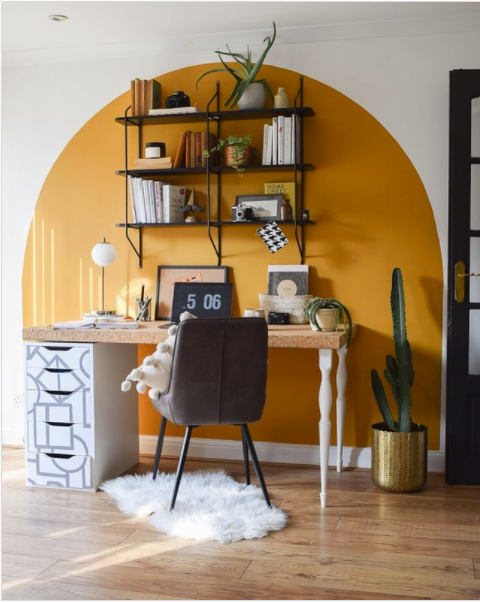 One of our favorite home office design ideas is using paint to create wall arches. 
