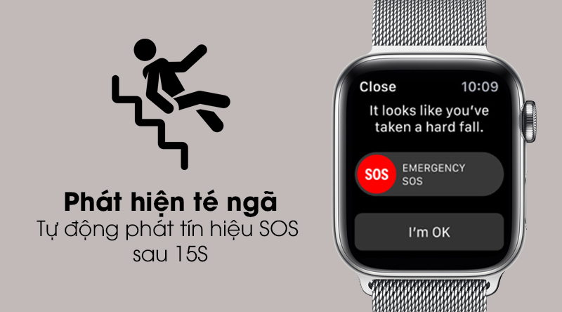 Apple Watch S5 LTE 40mm viền thép dây thép tự động phát hiện té ngã