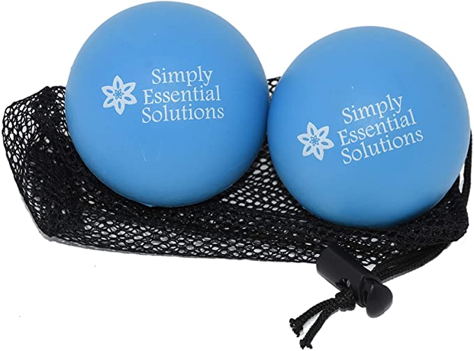 Deep Tissue Massage Therapy Balls: Set of Two with Mesh Bag for Self-Care Pain Relief, Myofascial Therapy, Physical Therapy, Deep Tissue Pressure. Yoga, Pilates (Blue, 63 mm)