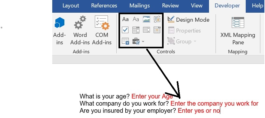 how to create a survey in microsoft word, step 3: Add content