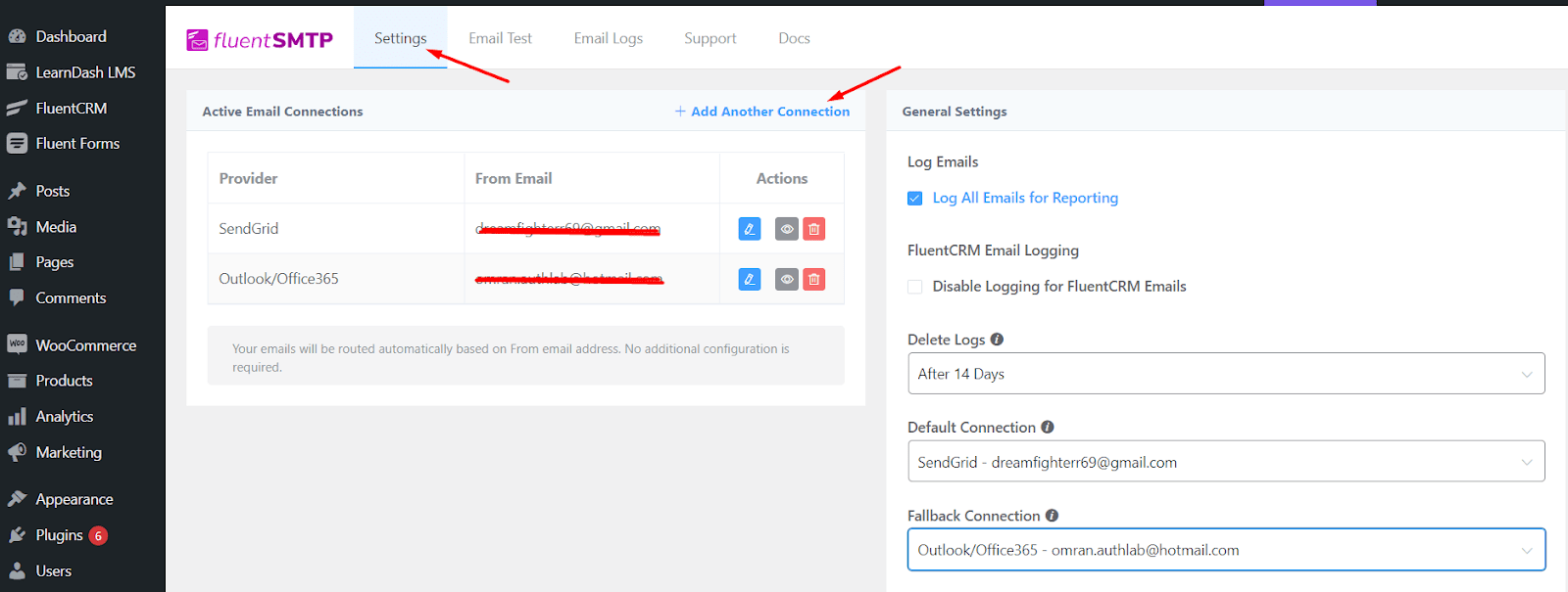 Email setting of Fluent SMTP, adding new connection in Fluent SMTP 