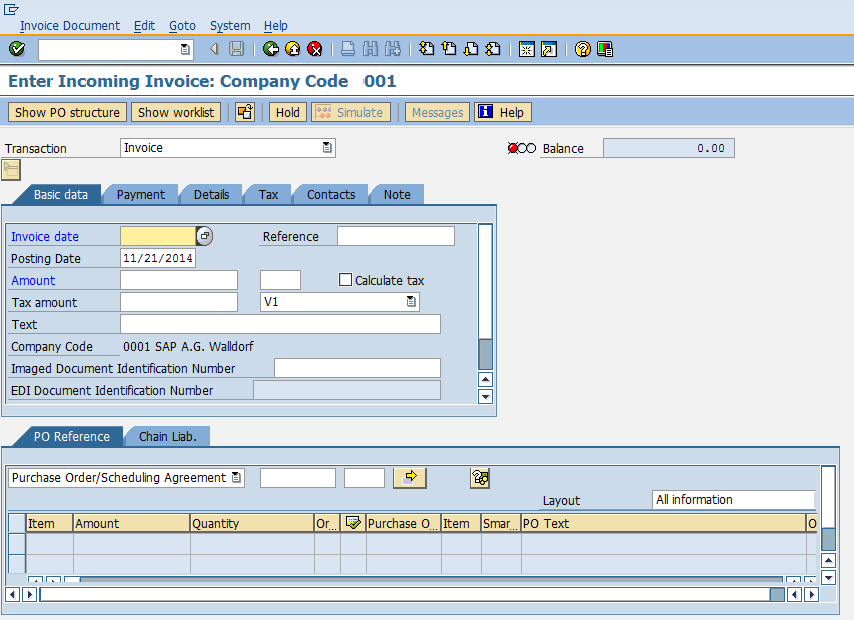 SAP post invoice entry