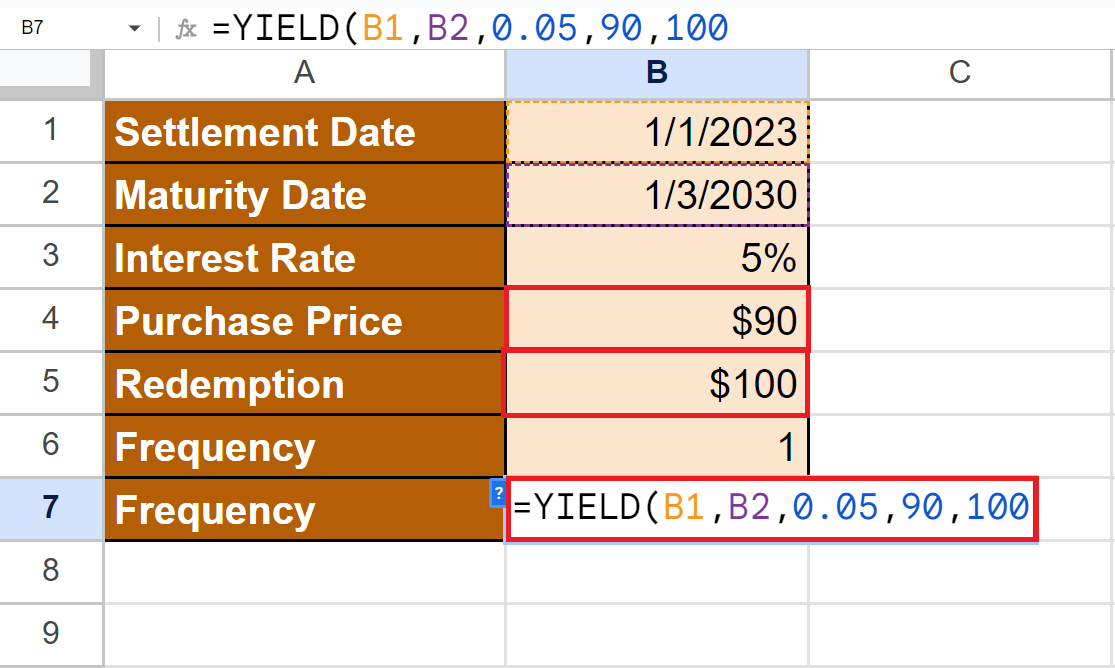 YIELD Function in Google Sheets