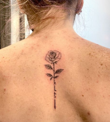 Scripted Rose Back Upper Tattoos Design