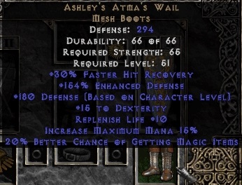 Diablo 2 Atma boots, bugged boots