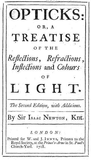 Cover of Newton's pamphlet on optics.