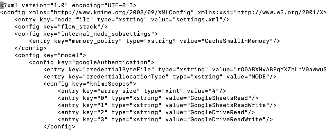 XML-Code der Einstellungen eines Google Authenticator Nodes