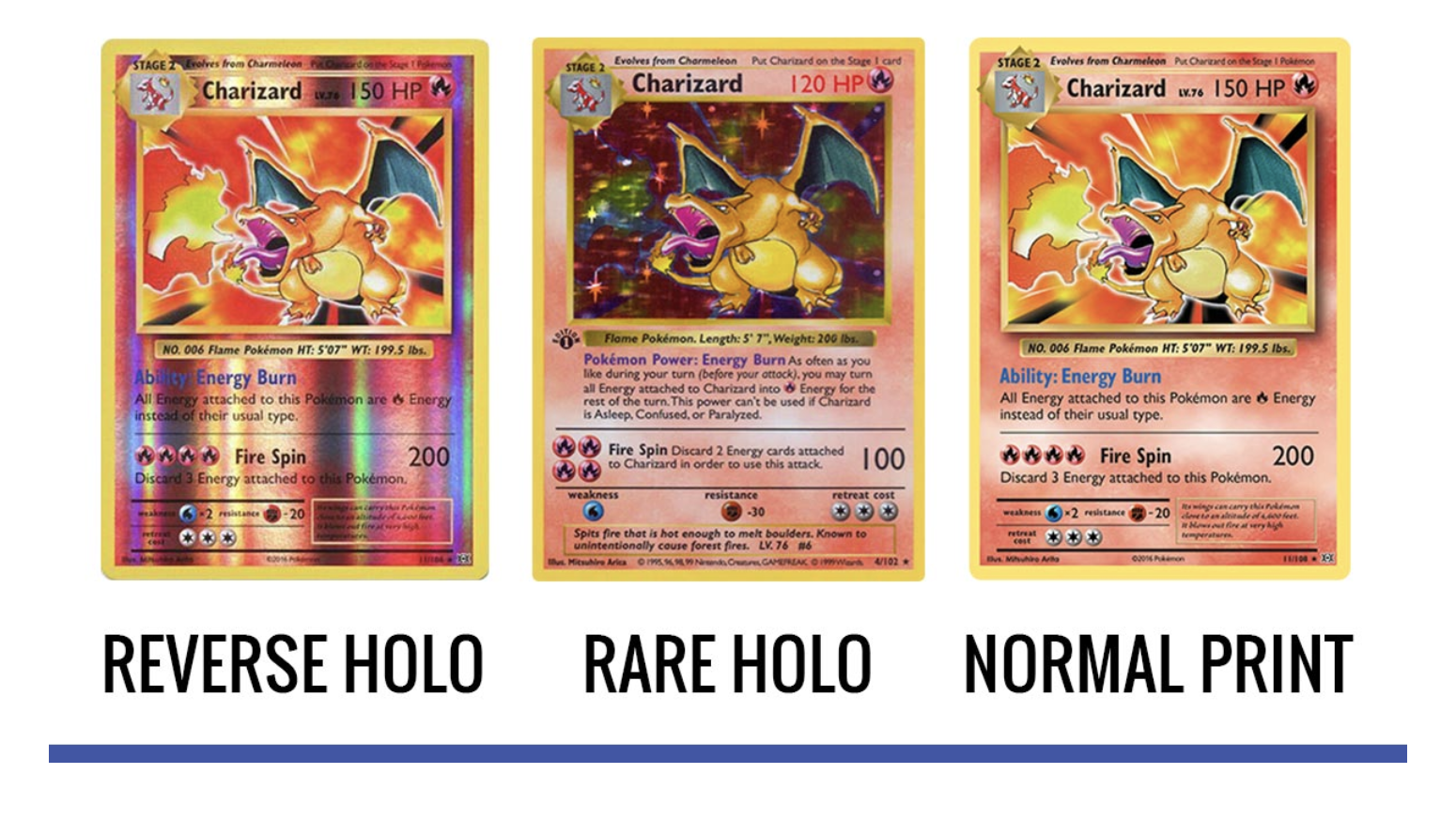 Reverse Holographic Rare Holographic Normal Print Pokemon Cards