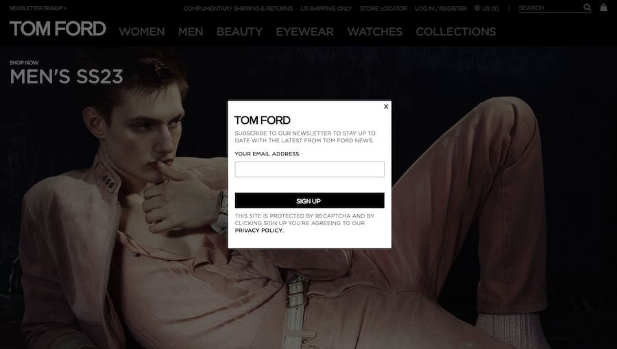 Tom Ford splash page