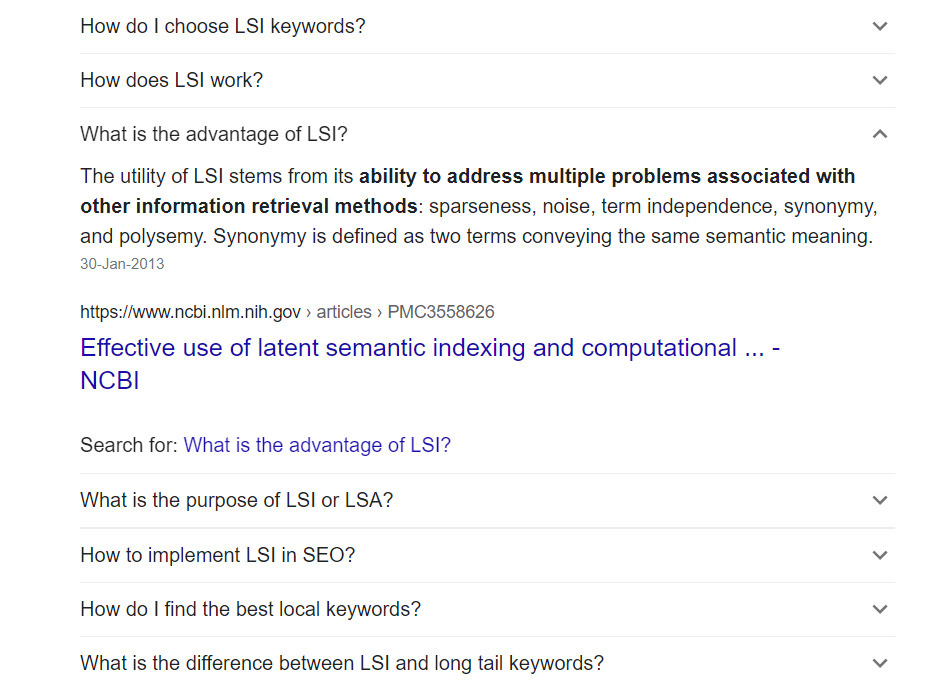 An Google answer for advantages of LSI 