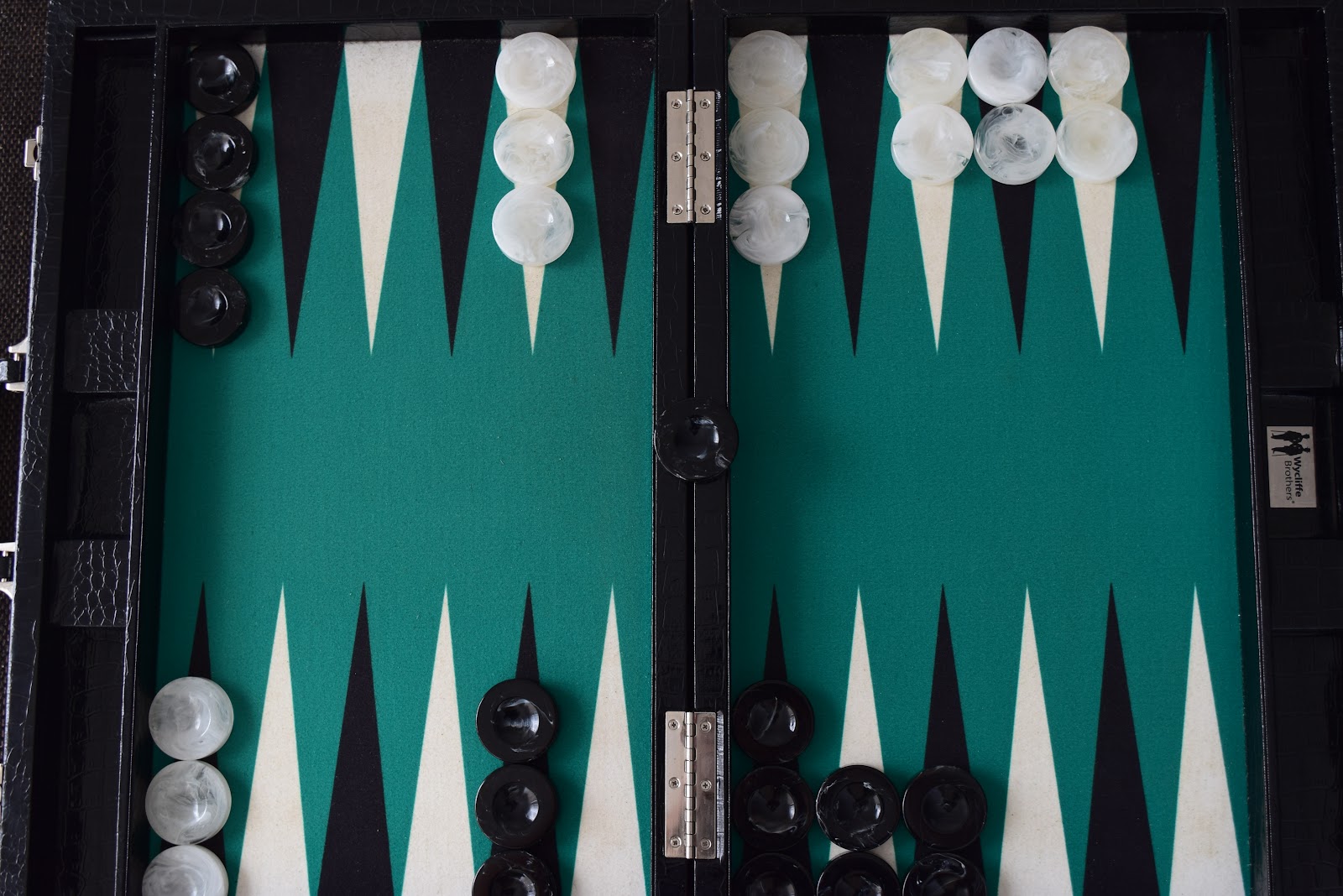 Backgammon board setup with a checker on the bar