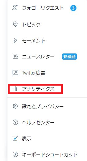 アナリティクスの項目をクリック