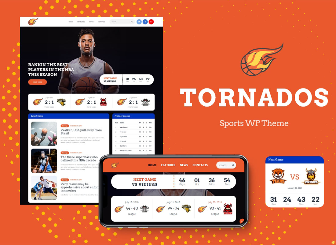 Tornados |  Tema de WordPress de baloncesto