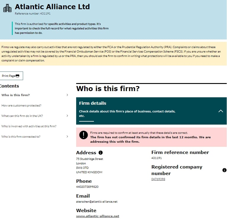 Atlantic Alliance Limited: отзывы трейдеров о сотрудничестве и анализ сайта