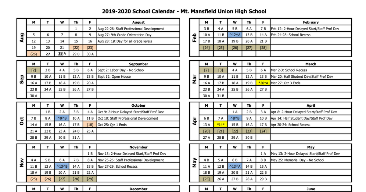 2019-2020 School Calendar Colored - Mt. Mansfield Union High School.pdf