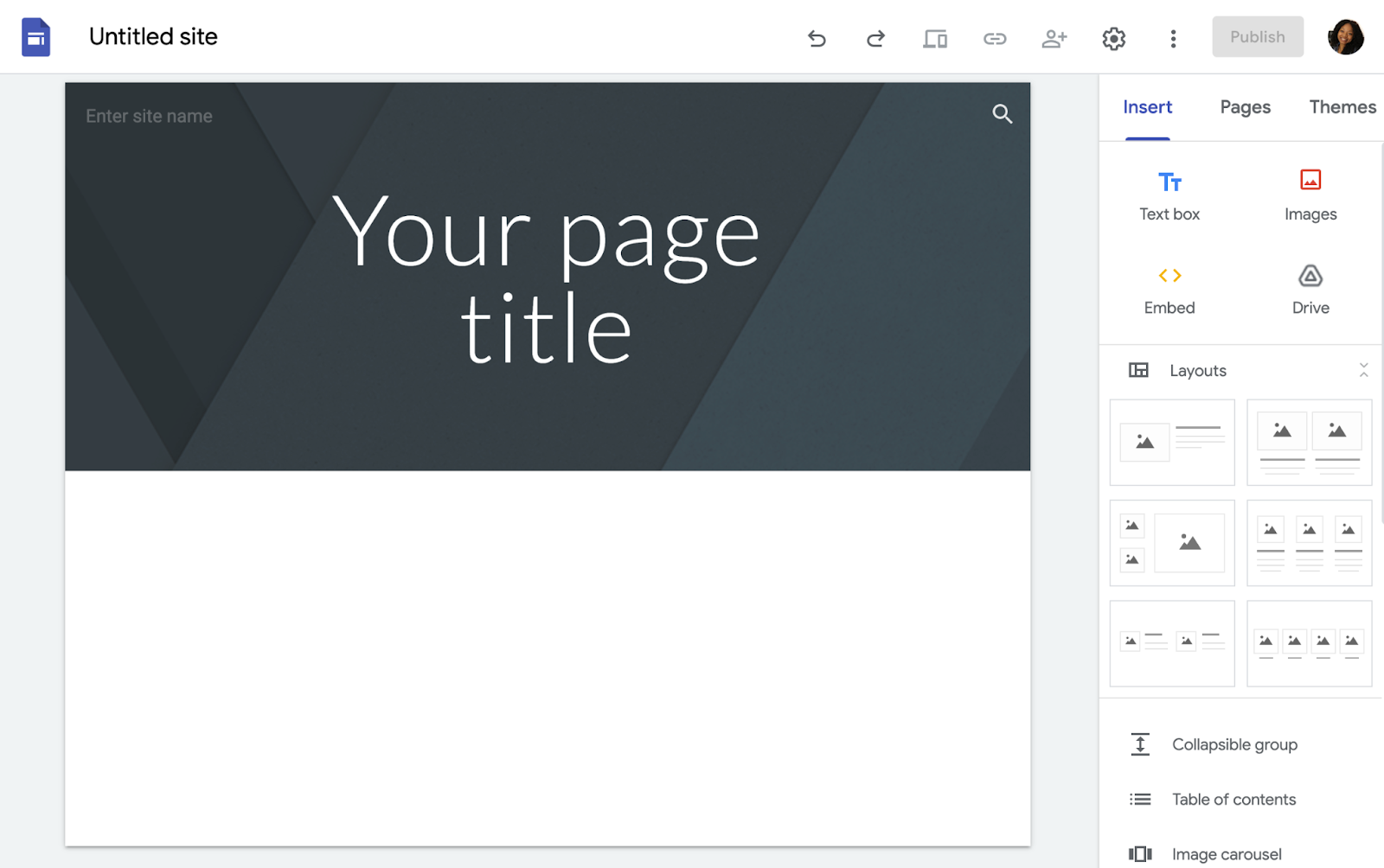 How to Use google Sites: Step 3 add layouts