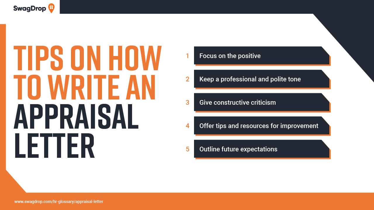 A graph showing five tips on how to write an appraisal letter.