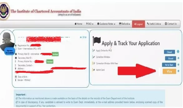 Steps to download the CA Intermediate admit card. 