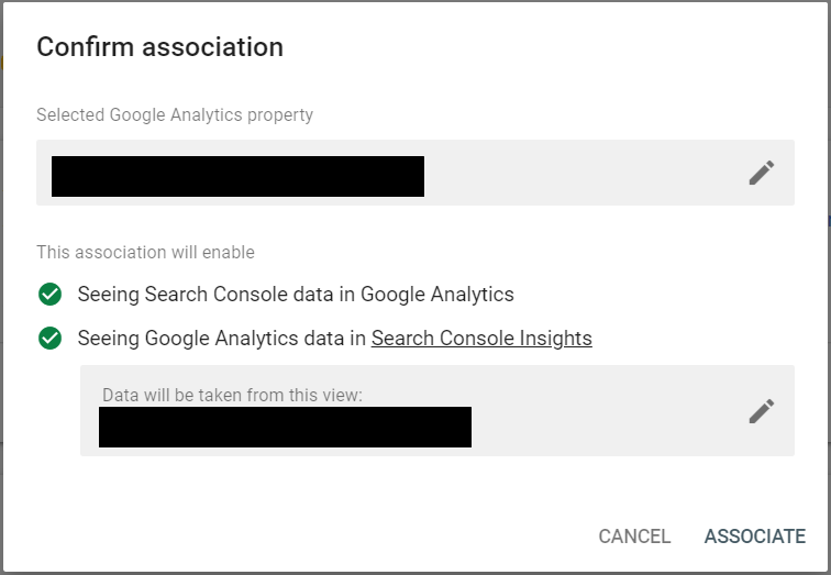set up google search console: confirm associations