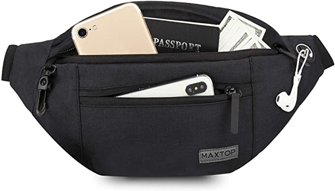 MAXTOP Large Crossbody Fanny Pack with 4-Zipper Pockets,Gifts for Enjoy Sports Festival Workout Traveling Running Casual Hands-Free Wallets Waist Pack Phone Bag Carrying All Phones