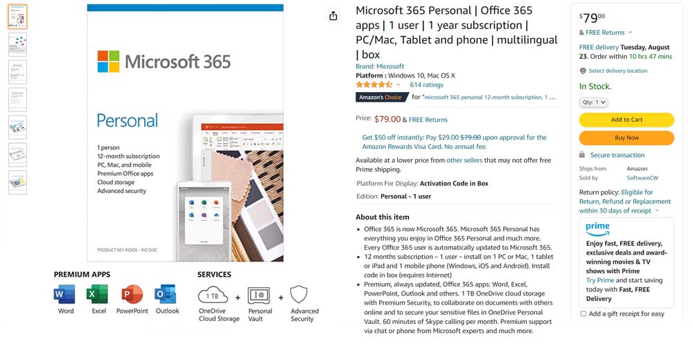 Microsoft 365 Personal on Amazon