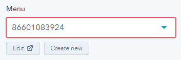 Choosing new menu in HubSpot
