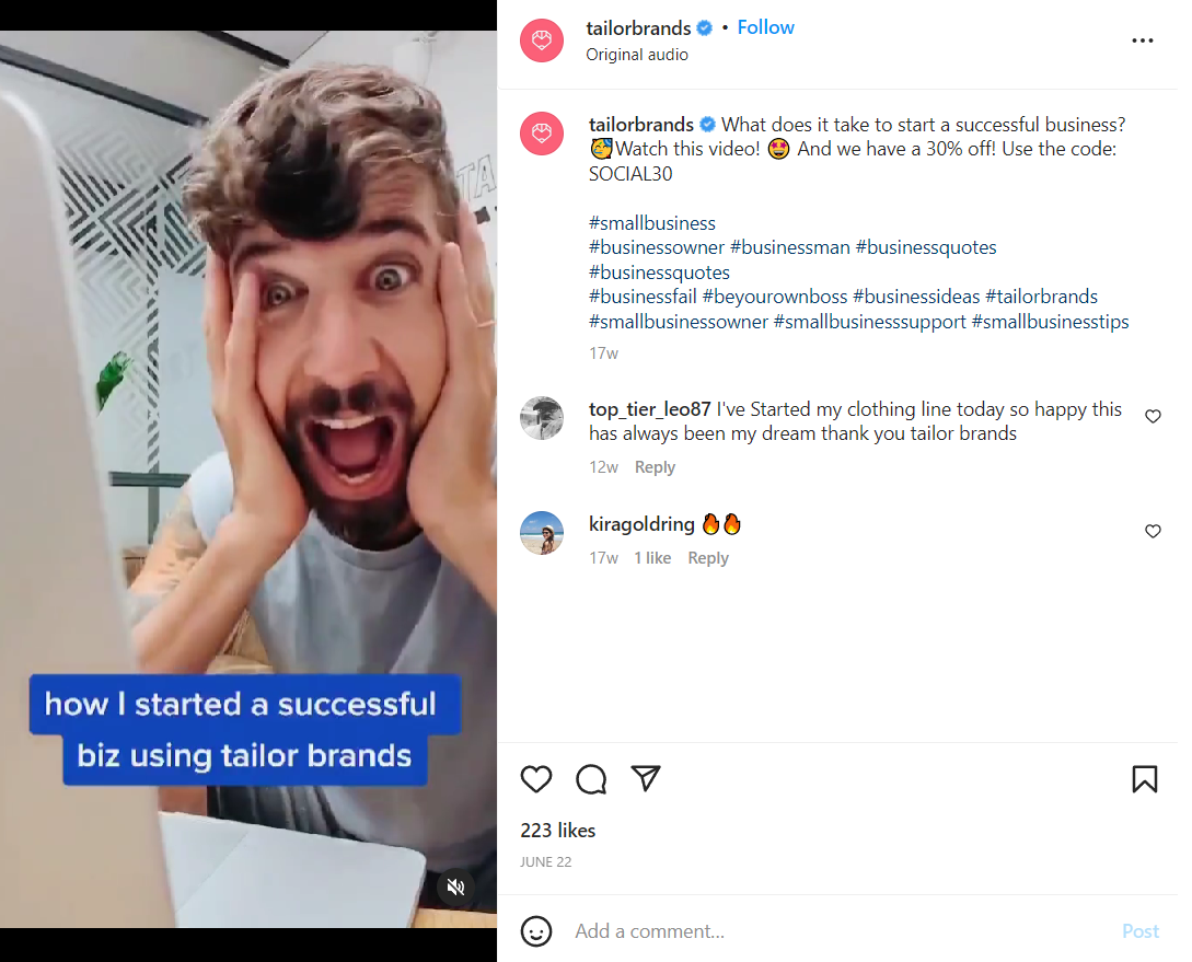tailor brands instagram - online reputation management