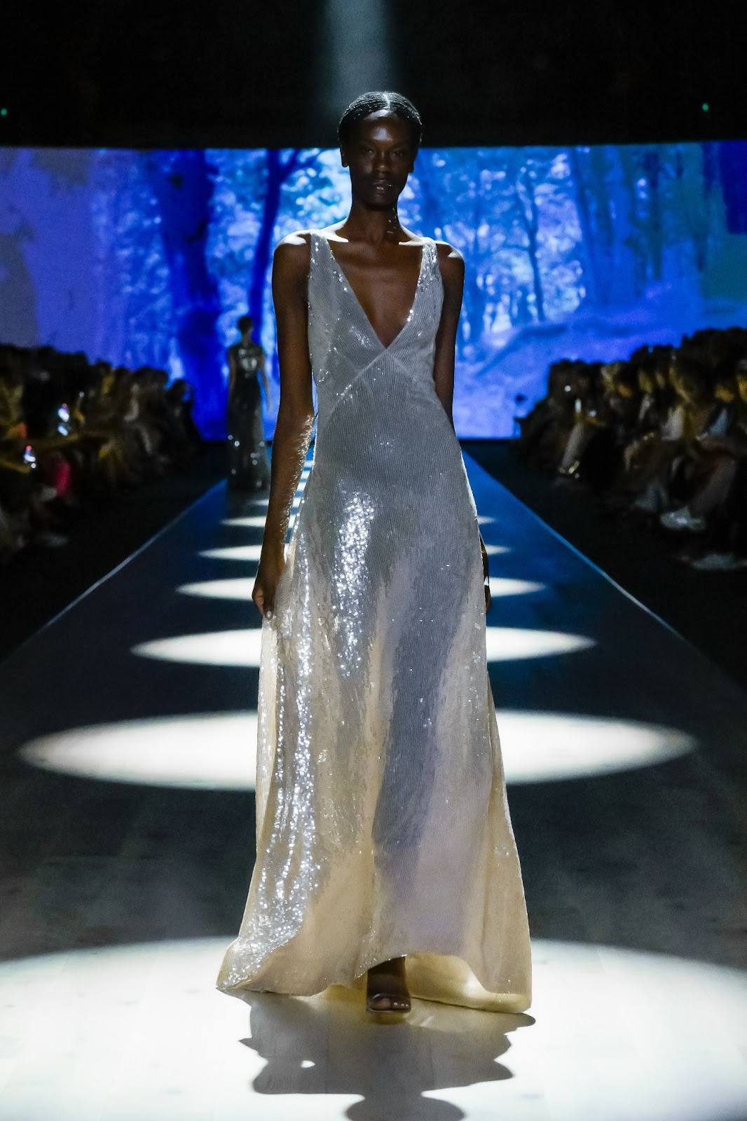 Shine and sparkle in this dress featured on Paolo Sebastian's solo runway.
