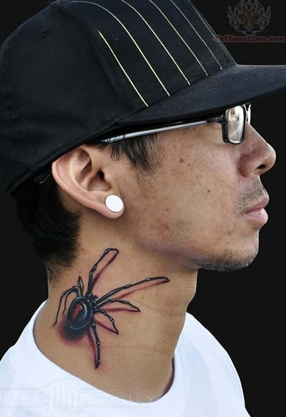 Guy shows off his spider tat on his neck